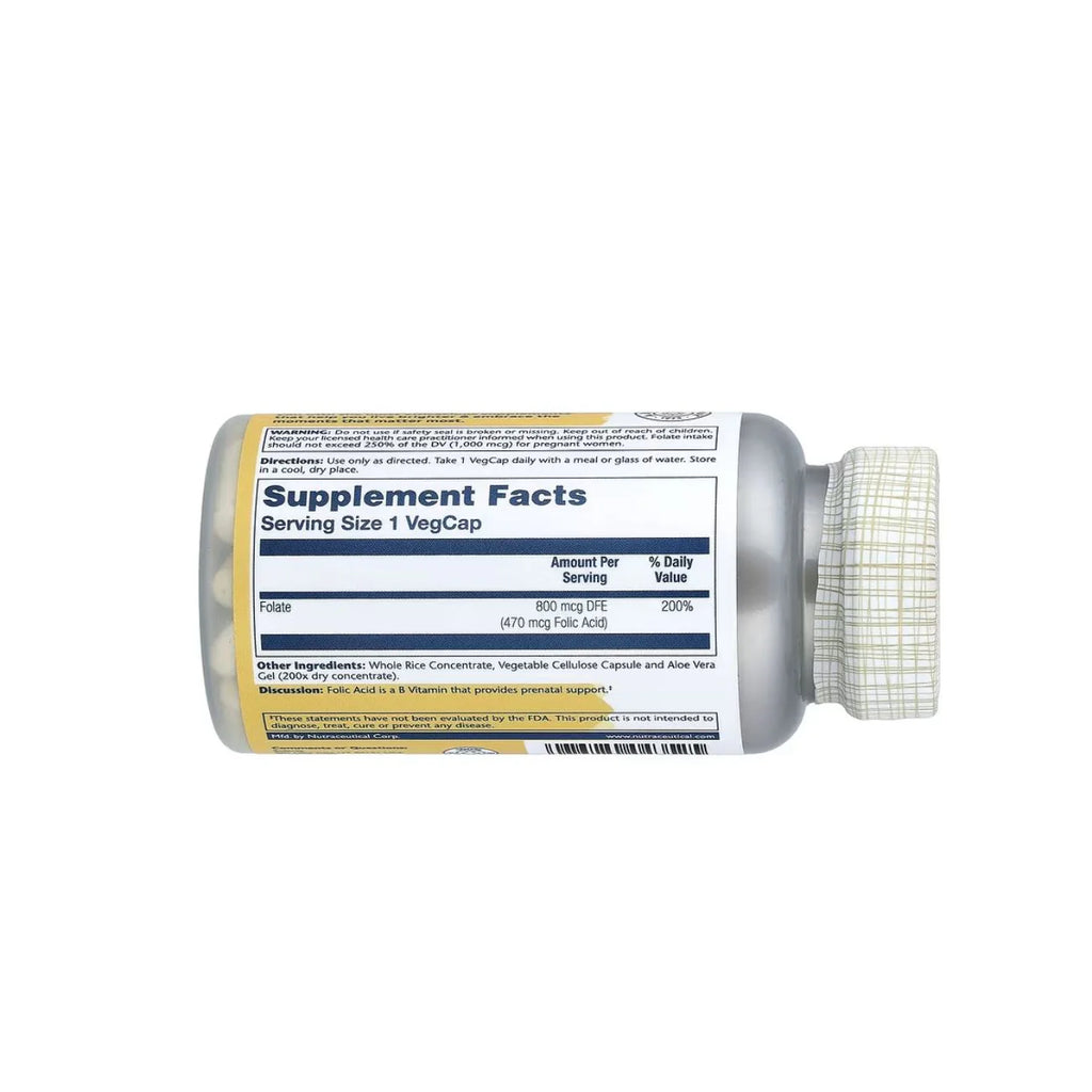 Solaray Folic Acid 800mcg in a Whole Rice Food Base with Aloe Vera