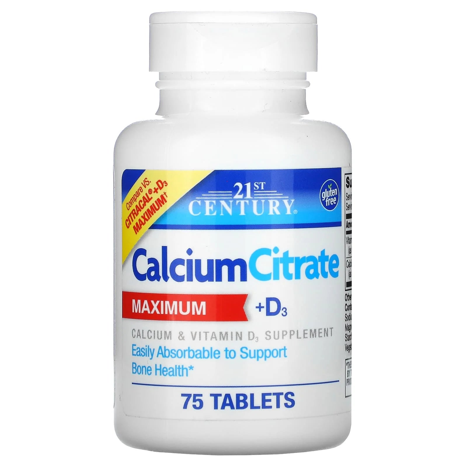 21ST CENTURY CALCIUM CITRATE + VITAMIIN D3 75 TABS