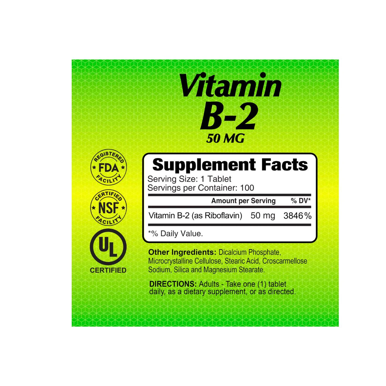 ALFA Vitamin B-2 50 Mg 100 Tablets
