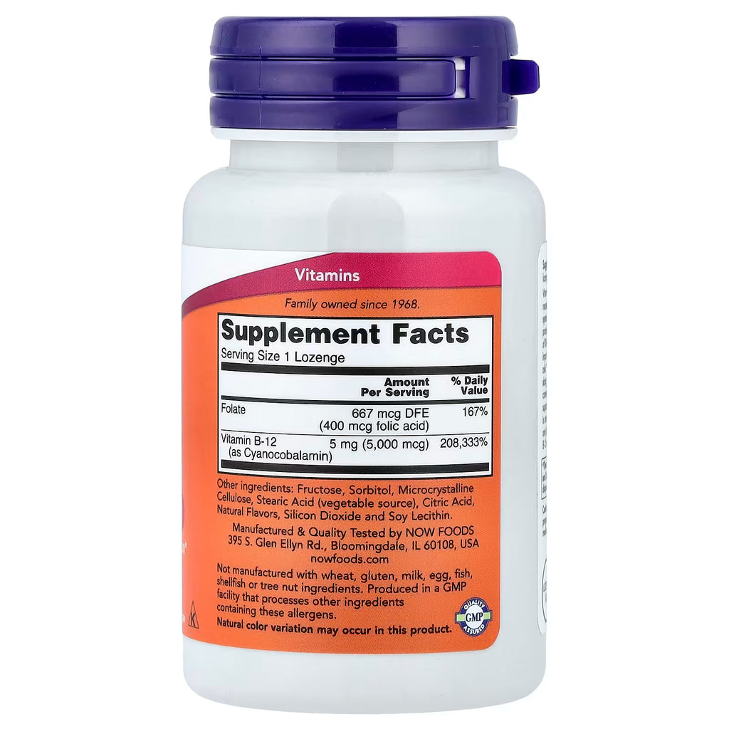 NOW Foods Vitamin B-12 5000 mcg + Folic Acid